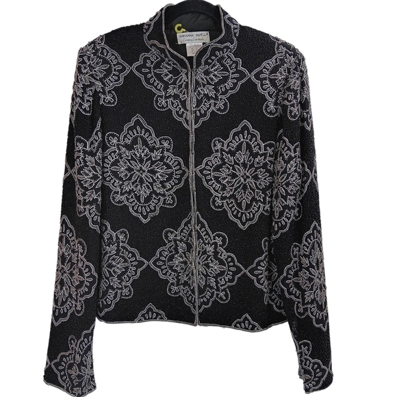 Adrianna Papell Jackets & Blazers - ADRIANNA PAPELL Vintage Beaded Dress-up Jacket Womens Size L Black Silk